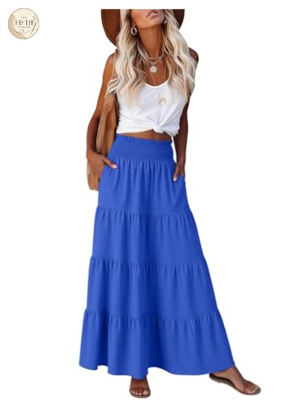 Womens Maxi Skirt High Waist A-Line Tiered Flowy Boho Casual Beach